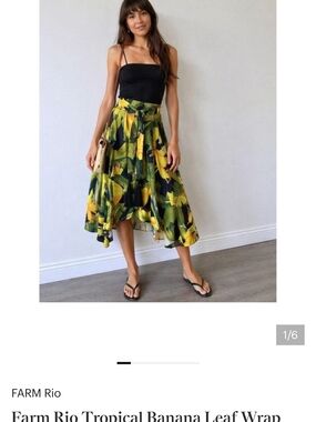 FARM Rio Banana Leaf High-Low Wrap Skirt - Green & Yellow